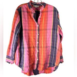 Kerri Rosenthal Mia Ruffle Shirt XL PINK Cabin Pink Plaid flannel academia day